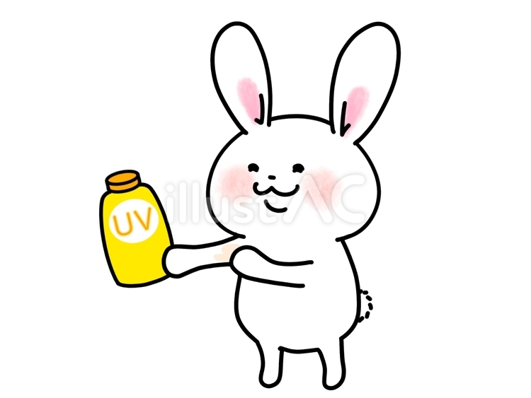 日焼け止めを塗るウサギさん うさぎ,日焼け止め,uvのイラスト素材