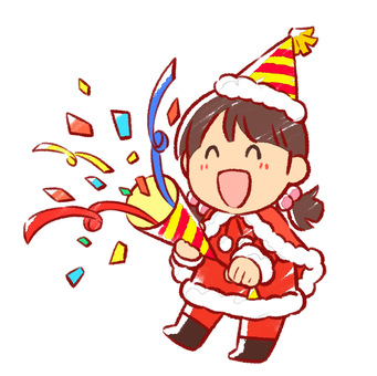 クリスマスパーティー素材(女の子) クリスマス,パーティ,イベント,冬,12月,クラッカー,パーティ帽子,行事,挿絵,カットイラストのイラスト素材
