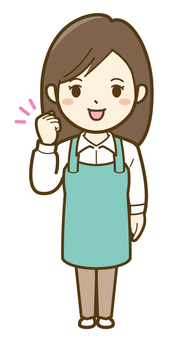 こぶしを握る女性店員_25 ビジネス,女性,人物,人,介護,キッチンカー,カフェ,仕事,かわいい,シンプルのイラスト素材