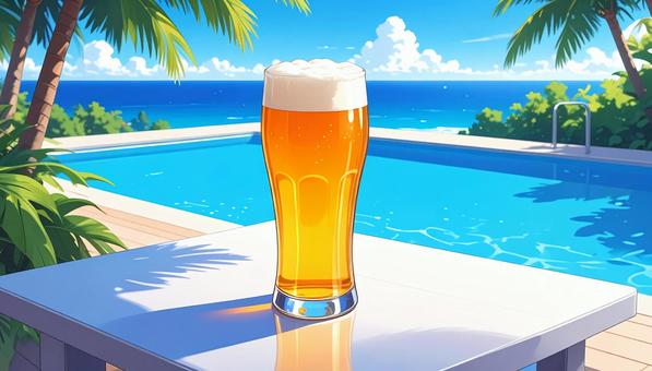 プールサイドでビール