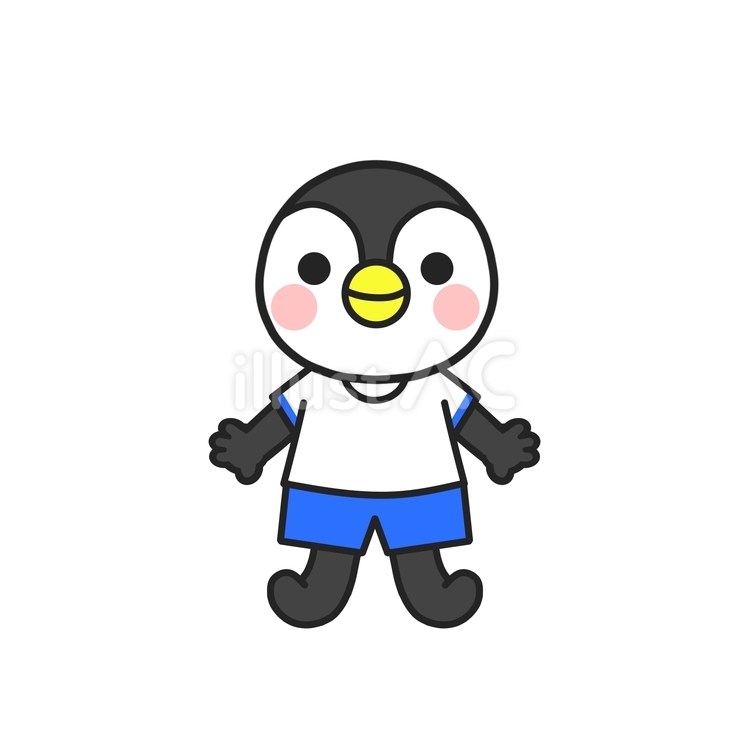 青い体操服を着たペンギン ペンギン,かわいい,動物のイラスト素材