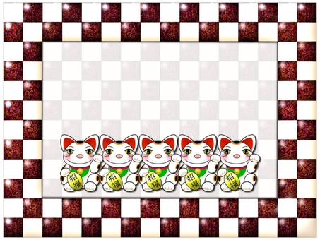 招き猫のフレ−ム 招き猫のフレ−ム 招き猫,フレ−ム,ポストカード,メッセージカード,柄,パターン,市松模様,和柄,市松,長方形のイラスト素材