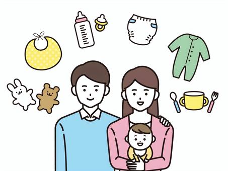 Illustration, couple, baby, child, 