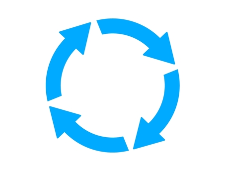 青矢印（循環・4本線） 矢印,循環,回転,円,回る,サイクル,リサイクル,ループ,戻る,青のイラスト素材