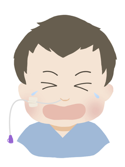 経鼻チューブを入れた赤ちゃん/泣き顔 医療的ケア児,経管栄養,ngチューブ,赤ちゃん,病院,nicu,在宅医療,訪問看護,小児科,泣き顔のイラスト素材