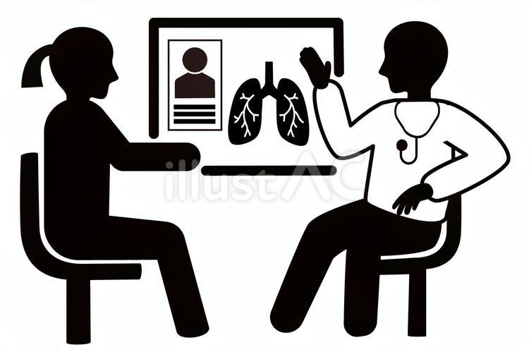 MRI検査の結果を聞く・肺・白衣 診察,医者,患者のイラスト素材
