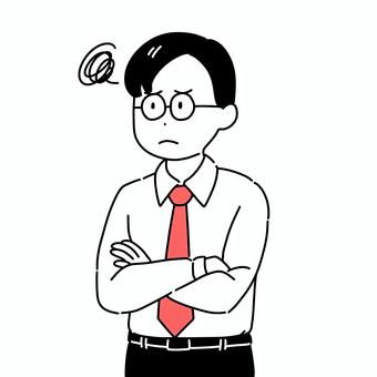 悩む男性 腕組み,悩み事,不安,モヤモヤ,男性,ビジネスマンのイラスト素材