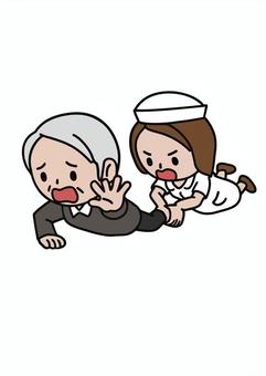 邪魔する看護婦 患者,足を引っ張る,制止,ストップ,邪魔,助け,引きずり,看護婦,ナース服,病院のイラスト素材