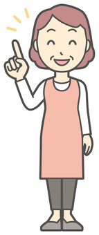  エプロンおばちゃん-201-全身 指差し,ニコニコ,おばちゃん,エプロン,お母さん,ママ,中年,おばさん,主婦,人物のイラスト素材