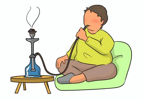 シーシャを吸う人 シーシャ,水タバコ,人,人物,男性,ぽっちゃり,リラックス,チルのイラスト素材