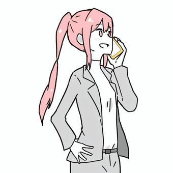 電話する女性 ビジネス,会社員,漫画,女性,ビジネスマン,ビジネスウーマン,仕事,スーツ,スマホ,電話のイラスト素材