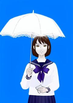 パラソルセーラー 女子高校生,セーラー服,日傘,夏,日差しのイラスト素材
