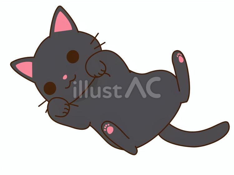 お腹を見せる黒猫 可愛い,黒,猫のイラスト素材
