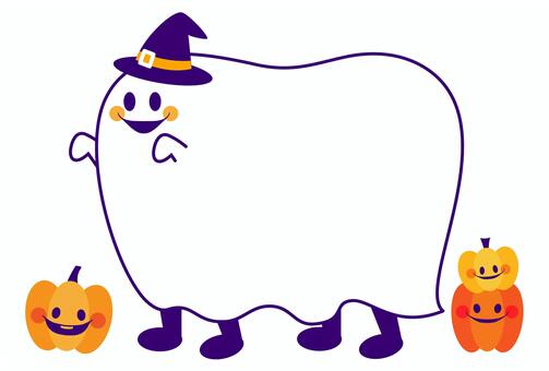 ハロウィンかぼちゃとおばけのイラスト ハロウィン,かぼちゃ,イラスト,フレーム,秋,おばけ,学校プリント用,バナー,カボチャ,ハロウィーンのイラスト素材