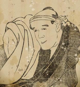 商人　ビンテージ風 浮世絵,はちまき,商人,ビンテージ,セピア色,日本,和風,着物,和服,人のイラスト素材