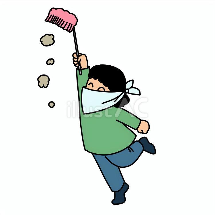 はたきをかける女性 掃除,家事,はたきのイラスト素材