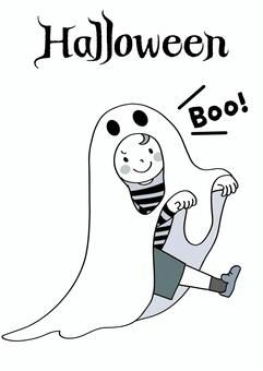 ハロウィンコスプレ　モノクロ　 ハロウィン,子ども,仮装,コスプレ,キャラクター,オバケ,イベント,かわいいのイラスト素材
