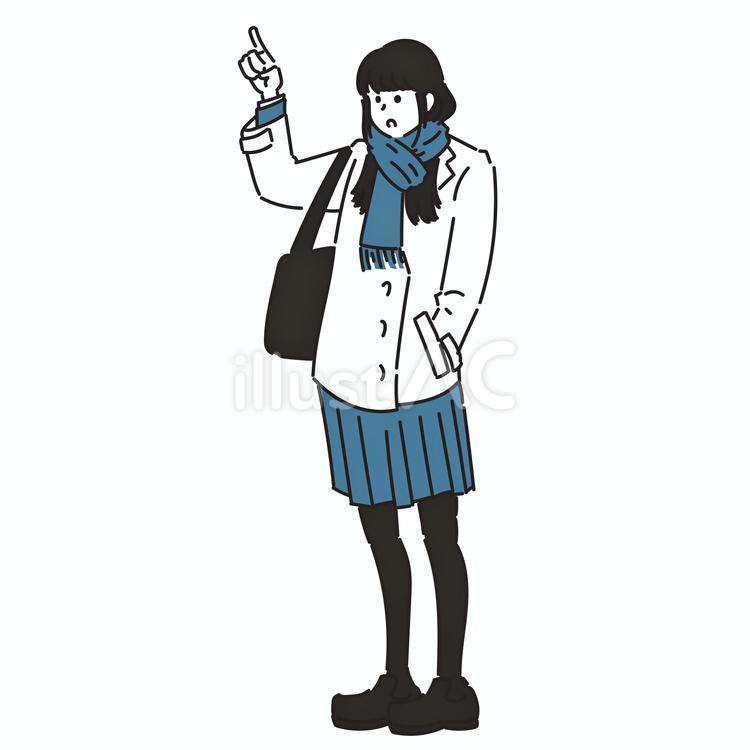 指をさすマフラーをした女子生徒 女性,女の子,学生のイラスト素材