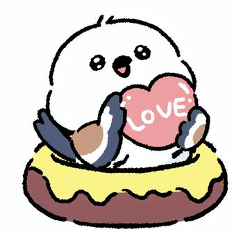 シマエナガ_バレンタインデー_03 シマエナガ,鳥,動物,手描き,ラフ,ドーナツ,バレンタイン,ホワイトデー,スイーツ,お菓子のイラスト素材