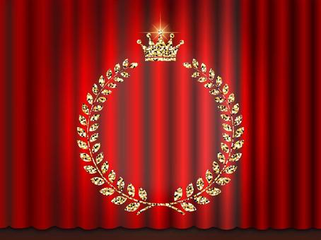 レッドカーテン背景グリッターランキング１ レッド,カーテン,緞帳,オペラカーテン,幕,月桂樹,王冠,ビロード,サテン,ステージのイラスト素材