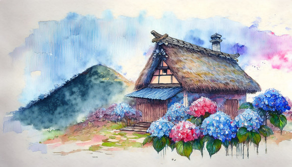 古民家と紫陽花