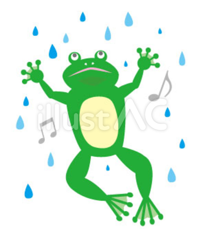 雨乞いをするカエル 梅雨,雨,カエルのイラスト素材