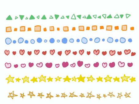 カラフルライン　手書き　星ハートなど フレーム,枠,ふちどり,ふち,縁,ライン,星,ハート,手書き,手書きイラストのイラスト素材