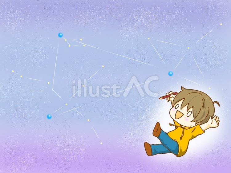 描くぞ!夏の大三角形 描くぞ!夏の大三角形 星座,夏の大三角,夜空のイラスト素材