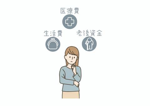 お金のことを考える女性 お金のことを考える女性 女性,お金,悩み,生活費,家計,貯金,不安,将来,節約,ライフプランのイラスト素材