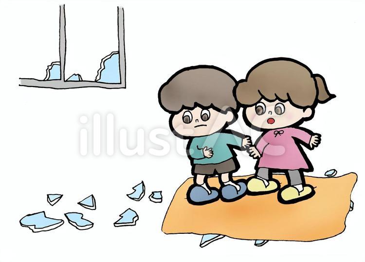 地震、室内のガラスの破片に気をつけよう 安全,火元,安全確保のイラスト素材