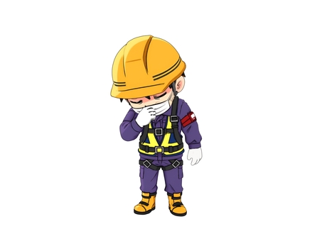 冬の建設土木工事現場での体調不良の作業員 作業員,建設業,土木,建築,工事,建設,現場のイラスト素材