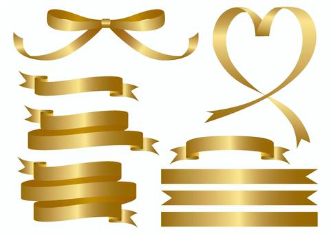 光沢のある単色リボンセット　金色 リボン,帯,フレーム,タイトル,飾り枠,装飾,プレゼント,ギフト,見出し,バナーのイラスト素材