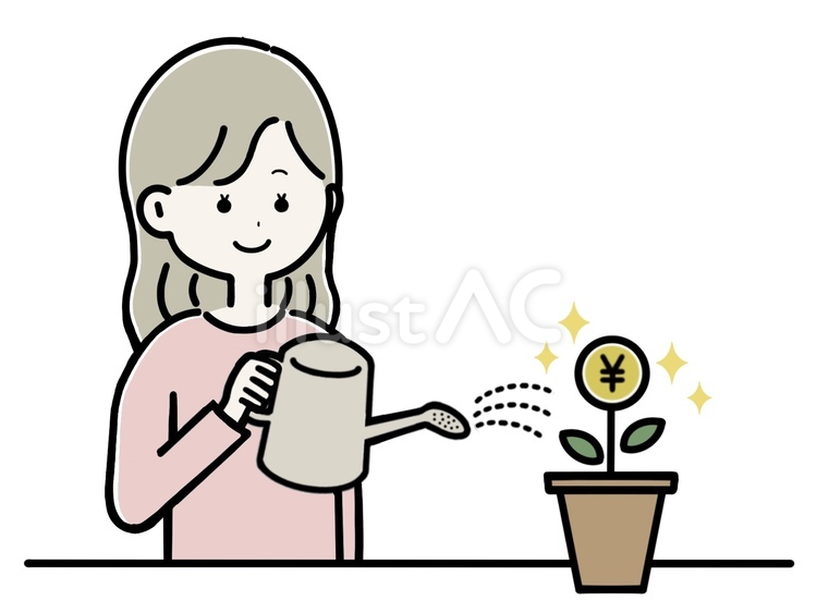 お金のなる木　水やりする女性2 女性,女の人,女の子のイラスト素材