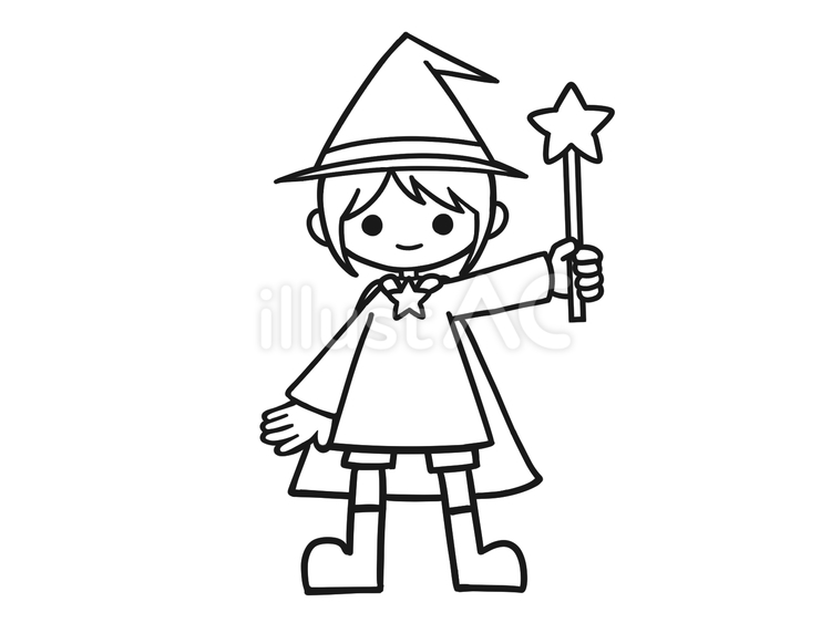 ハロウィン　魔法使い　マント付き　線画 マント,ハロウィン,人物のイラスト素材