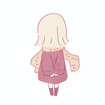 後ろ姿の女性2 後ろ姿,マフラー,女,シンプル,かわいい,冬,手描き,外ハネ,ボブ,水彩のイラスト素材