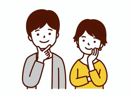 笑顔で考える人 悩む,思う,人生,生活,女性,男性,夫婦,家族,考える,思案のイラスト素材