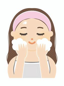 顔を泡で洗う女性 顔を泡で洗う女性 女性,美容,洗顔,スキンケア,メイク落とし,ベクター,泡,角質,毛穴,笑顔のイラスト素材