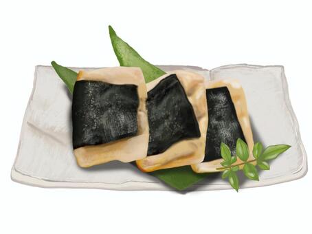 磯辺焼き26C2（3個） 磯辺焼き,磯辺巻き,餅,磯辺餅,黒半月盆,正月,2個,食べ物,日本食,和食のイラスト素材