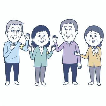 町内会の人達03_淡色版 男性,女性,50代,60代,70代,町内会,自治会,指導員,町内会長,交通指導員のイラスト素材
