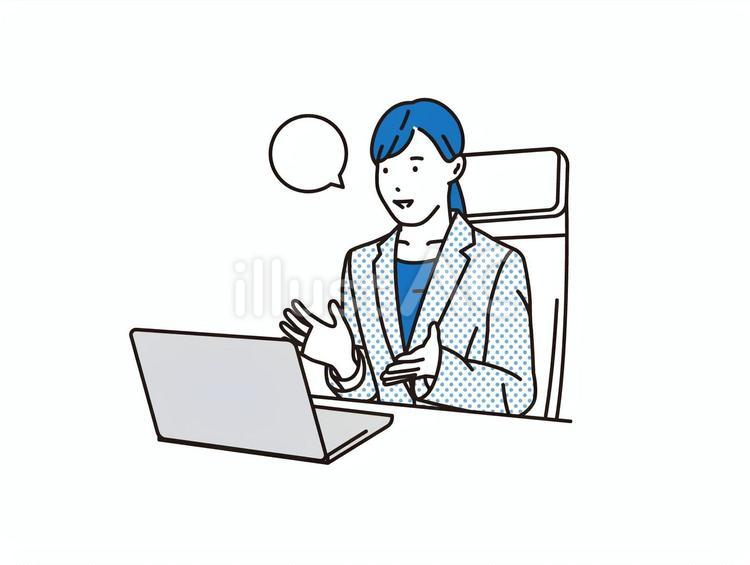 WEB会議をする女性ビジネスウーマン ビジネス,女性,ビジネスウーマンのイラスト素材