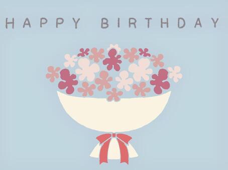 くすみブルーなバースデーカード 誕生日,おめでとう,祝い,バースデーカード,メッセージカード,花,花束,ブーケ,リボン,かわいいのイラスト素材