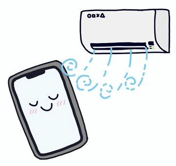 涼しい部屋でスマホを休ませるイラスト スマートフォン,クーラー,冷房,スマホ熱中症,熱中症対策,予防,涼しい,電子機器,室内,夏のイラスト素材