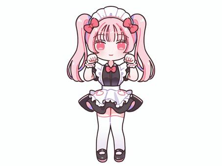 にゃんにゃんポーズのメイドさん ツインテ メイド,萌え,ツインテール,猫,ポーズ,メイドカフェ,コンカフェ,にゃんにゃん,女性,推しのイラスト素材