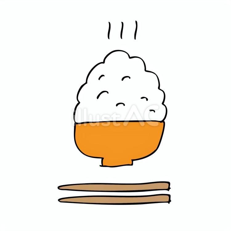 ほかほかごはん茶碗と箸のカラーイラスト ごはん,白米,茶碗のイラスト素材