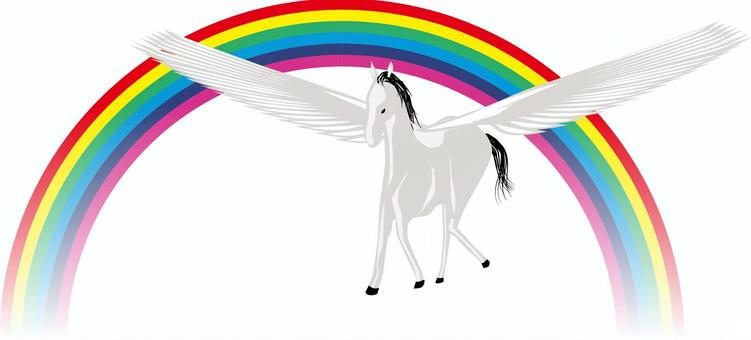 ペガサス飛ぶ　 ペガサス,羽,馬,飛ぶ,メルヘン,虹,アーチ,曲線,カーブのイラスト素材