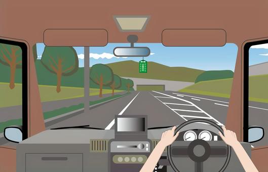 運転　　　田舎　　 運転,ドライバー,車内,自動車,ハンドル,道路,風景,田舎,山のイラスト素材