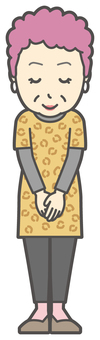  大阪のおばちゃん-082-全身 おじぎ,笑顔,おばちゃん,大阪,ヒョウ柄,おばはん,中年,女性,関西,派手のイラスト素材