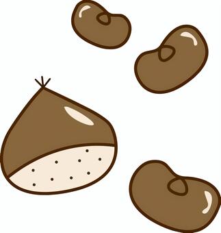 栗と豆の北欧風イラスト素材（秋・お正月） 栗,豆,丹波黒豆,おせち,お正月,秋,和風,北欧風,ナチュラル,フードのイラスト素材