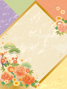 華やか和風フレーム縦① 和風,和柄,背景,フレーム,枠,飾り枠,お正月,1月,縁起物,かわいいのイラスト素材