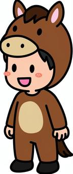 茶色の馬の着ぐるみの男の子です。 馬,着ぐるみ,シンプルのイラスト素材